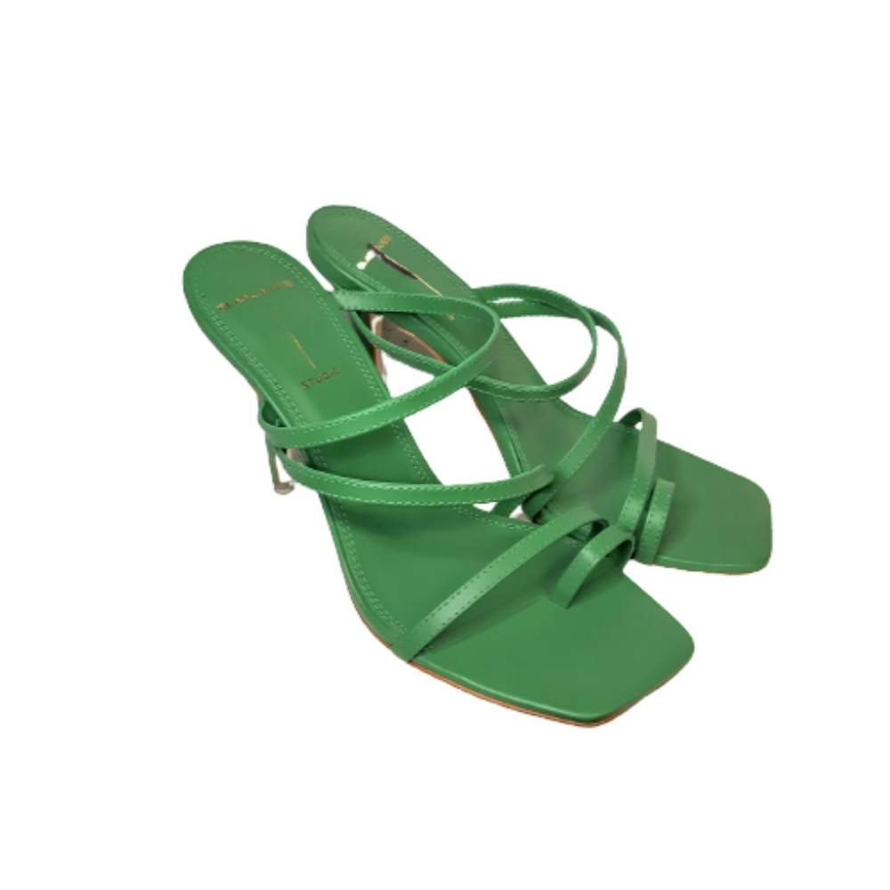 Black Suede Studio Cindy Stiletto Strappy  Mule Sandal Green Leather Toe Loop - Picture 3 of 10